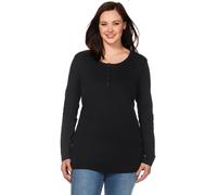 Langarmshirt SHEEGO "Langarmshirt", Damen, Gr. 48/50, schwarz, 100% Baumwolle, unifarben, Rundhals, Shirts Langarmshirt (99319806-48) schwarz