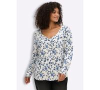 Sheego Langarmshirt mit Raffung am Ausschnitt 56/58 champagner-rauchblau-gemustert