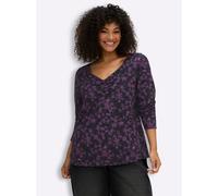 Sheego Langarmshirt mit Raffung am Ausschnitt 56/58 schwarz-traube-gemustert