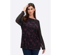 Sheego Langarmshirt mit U-Boot-Ausschnitt und Mesh-Details 52/54 schwarz-bedruckt