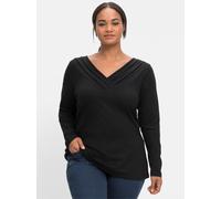 Sheego Langarmshirt mit V-Ausschnitt 52/54 schwarz