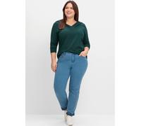 Sheego Langarmshirt mit V-Ausschnitt 56/58 tiefgrün