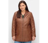 Sheego Lederjacke in langer, leicht taillierter Form 48 cognac