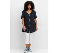 Longbluse SHEEGO BY JOE BROWNS "Große Größen", Damen, Gr. 40, blau (marine), Obermaterial: 100% Baumwolle, unifarben, feminin, figurumspielend lang, Kurzarm, Blusen, mit Knopfleiste und Taschen (42393