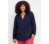 Longbluse SHEEGO, Damen, Gr. 40, blau (tiefblau), 100% Viskose, unifarben, V-Ausschnitt, Langarm, Blusen (73824115-40) tiefblau