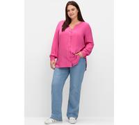Longbluse SHEEGO, Damen, Gr. 58, rosa (fuchsia), 100% Viskose, unifarben, V-Ausschnitt, Blusen Longbluse (73764969-58) fuchsia