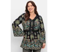 Sheego Longbluse mit Trompetenärmeln 42 schwarz-gemustert