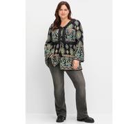 Longbluse SHEEGO BY JOE BROWNS "Große Größen" Gr. 54, schwarz (schwarz gemustert) Damen Blusen (26092108-54) schwarz gemustert