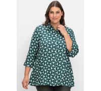 Longbluse SHEEGO, Damen, Gr. 46, grün (tiefgrün, gemustert), 100% Lyocell TENCEL™, gemustert, Blusen Longbluse (44002637-46) tiefgrün, gemustert
