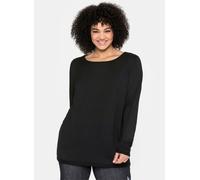 Rundhalspullover SHEEGO "Rundhalspullover", Damen, Gr. 48/50, schwarz, 70% Viskose, 17% Leinen, 13% Polyester, unifarben, Pullover Rundhalspullover (52202201-48) schwarz