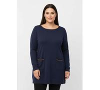 Sheego Longpullover mit Kontrast-Rollsaum 38 dunkelblau