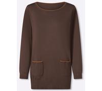 Sheego Longpullover mit Kontrast-Rollsaum 46 schoko