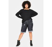 Rundhalspullover SHEEGO "Rundhalspullover", Damen, Gr. 48/50, schwarz, 70% Viskose, 17% Leinen, 13% Polyester, unifarben, Pullover Rundhalspullover (52202201-48) schwarz