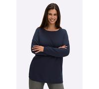 Rundhalspullover SHEEGO "Rundhalspullover", Damen, Gr. 52/54, tiefblau, 70% Viskose, 17% Leinen, 13% Polyester, unifarben, Pullover Rundhalspullover (89373668-52) tiefblau