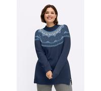 Sheego Longpullover mit Norwegermuster 40 dunkelblau-bleu