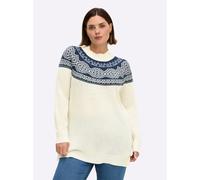 Sheego Longpullover mit Norwegermuster 50 ecru-dunkelblau