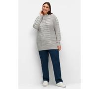 Sheego Longpullover mit Struktur-Partien 52 steingrau-weiß-meliert