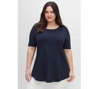 Longshirt SHEEGO "Longshirt", Damen, Gr. 44/46, blau (nachtblau), 100% Baumwolle, unifarben, Rundhals, Shirts Longshirt (41617803-44) nachtblau