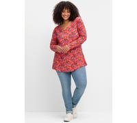 Sheego Longshirt mit Blumenprint 44/46 rot-gemustert