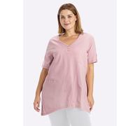 Longshirt SHEEGO "Halbarmshirt", Damen, Gr. 52/54, rosa (hortensie), 100% Baumwolle, unifarben, V-Ausschnitt, Shirts Longshirt (64295216-52) hortensie