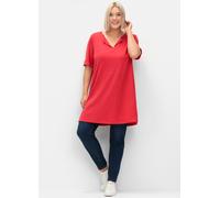 Longshirt SHEEGO "Longshirt", Damen, Gr. 48/50, lila (erdbeere), 100% Baumwolle, unifarben, V-Ausschnitt, Shirts Longshirt (54288511-48) erdbeere