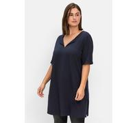 Longshirt SHEEGO "Longshirt", Damen, Gr. 52/54, blau (nachtblau), 100% Baumwolle, unifarben, V-Ausschnitt, Shirts Longshirt (78009865-52) nachtblau