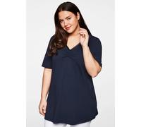 Longshirt in A-Linie mit Raffung am V-Ausschnitt, marine, Gr.40/42