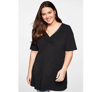 Longshirt SHEEGO "Longshirt", Damen, Gr. 52/54, schwarz, 95% Baumwolle, 5% Elasthan, unifarben, V-Ausschnitt, Shirts Longshirt (42041755-52) schwarz