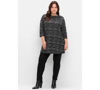 Longshirt mit Print und Wasserfall-Ausschnitt, schwarz-weiß, Gr.48/50