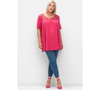 Longshirt SHEEGO "T-Shirt", Damen, Gr. 48, pink (sorbet pink), 95% Viskose, 5% Elasthan, unifarben, Rundhals, Shirts Longshirt (36036705-48) sorbet pink