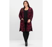 Offene Longstrickjacke mit Jacquardmuster, schwarz gemustert, Gr.52/54