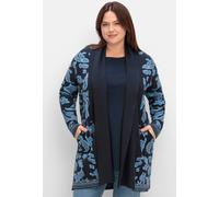 Longstrickjacke SHEEGO "Große Größen" Gr. 52/54, blau (tiefblau gemustert) Damen Strickjacken (97930462-52) tiefblau gemustert