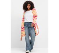 Lange Strickjacke im Zickzack-Jacquardmuster, cremerosé-offwhite, Gr.52/54