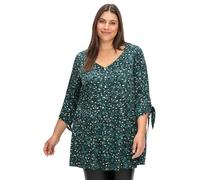Sheego Longtunika Tunika Bluse Damen Alloverprint V-Ausschnitt Zierknopfleiste tiefgrün-Gemustert 3/4-Arm