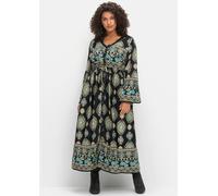 Maxikleid SHEEGO BY JOE BROWNS "Maxikleid", Damen, Gr. 50, Normalgrößen, schwarz (schwarz, gemustert), 100% Viskose, gemustert, lang, V-Ausschnitt, Kleider Maxikleid (62647808-50) schwarz, gemustert