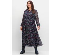 Sheego Maxikleid aus Chiffon, gefüttert 56 tiefblau-gemustert