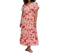 Sheego Maxikleid Kleid Damen V-Ausschnitt Wickeloptik Kurzarm Bindegürtel Volant Gemustert Hummer