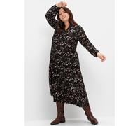 Druckkleid SHEEGO "Große Größen", Damen, Gr. 46, Normalgrößen, schwarz (schwarz bedruckt), Obermaterial: 100% Viskose (LENZING ECOVERO);Futter: 100% Viskose, gemustert, feminin, figurumspielend lang, 