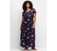 Sheego Maxikleid mit Blumendruck und gesmokter Taille 52 marine-gemustert