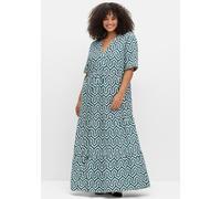 Maxikleid SHEEGO "Große Größen", Damen, Gr. 48, Normalgrößen, grün (petrol gemustert), Obermaterial: 100% Viskose (LENZING ECOVERO), gemustert, feminin, figurumspielend lang, V-Ausschnitt, Kurzarm, Kl