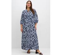 Maxikleid SHEEGO "Maxikleid", Damen, Gr. 40, Normalgrößen, blau (tiefblau, gemustert), 100% Viskose, bedruckt, geblümt, gemustert, lang, V-Ausschnitt, Kleider (18561553-40) tiefblau, gemustert