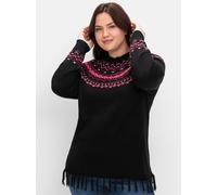 Sheego Norwegerpullover mit Fransen am Saum 48/50 schwarz-gemustert