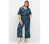 Overall SHEEGO, Damen, Gr. 56, Normalgrößen, blau (tiefblau, bedruckt), 100% Viskose, bedruckt, geblümt, gemustert, mehrfarbig, lang, Overalls Overall (39272040-56) tiefblau, bedruckt