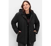 Parka SHEEGO, Damen, Gr. 48, schwarz, 65% Polyester, 35% Baumwolle, Kapuzenfutter:100% Polyester, Wattierung:100% Polyester, unifarben, Jacken Parka (16560619-48) schwarz