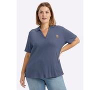 Sheego Poloshirt mit V-Ausschnitt 44/46 rauchblau
