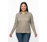 Sheego Poloshirt mit Knopfleiste 40 camel-steingrau-bedruckt