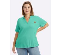 Poloshirt SHEEGO "Poloshirt", Damen, Gr. 52/54, blaugrün, 100% Baumwolle, unifarben, V-Ausschnitt, Shirts (97294654-52) blaugrün