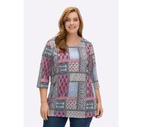 Print-Shirt CLASSIC BASICS "Longshirt", Damen, Gr. 44, lila (beere, gemustert), 100% Polyester, gemustert, Rundhals, Shirts (75440232-44) beere, gemustert