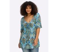 Sheego Print-Shirt mit herzförmigem Ausschnitt 52/54 aquamarin-royalblau-gemustert