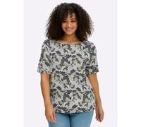 Sheego Print-Shirt mit paspeliertem U-Boot-Ausschnitt 38 khaki-lindgrün-bedruckt